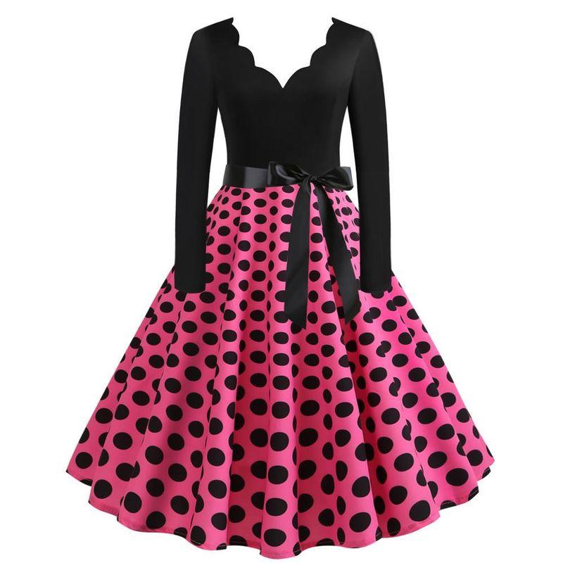 

Manufacturers Supply a Large Number of In Stock Hot Sale 50svcollar Burning Flowers Polka Dot Long Sleeve Print Casual Swing Dress In Stock JY14647 M
