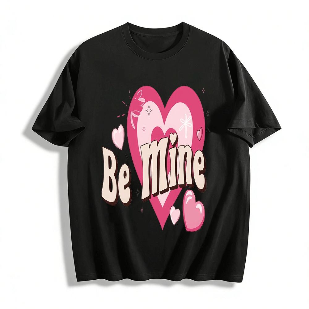 

Be Mine Heart Print Casual Top Romantic Confession Style Versatile T-Shirt Pure cotton T-shirt XXS
