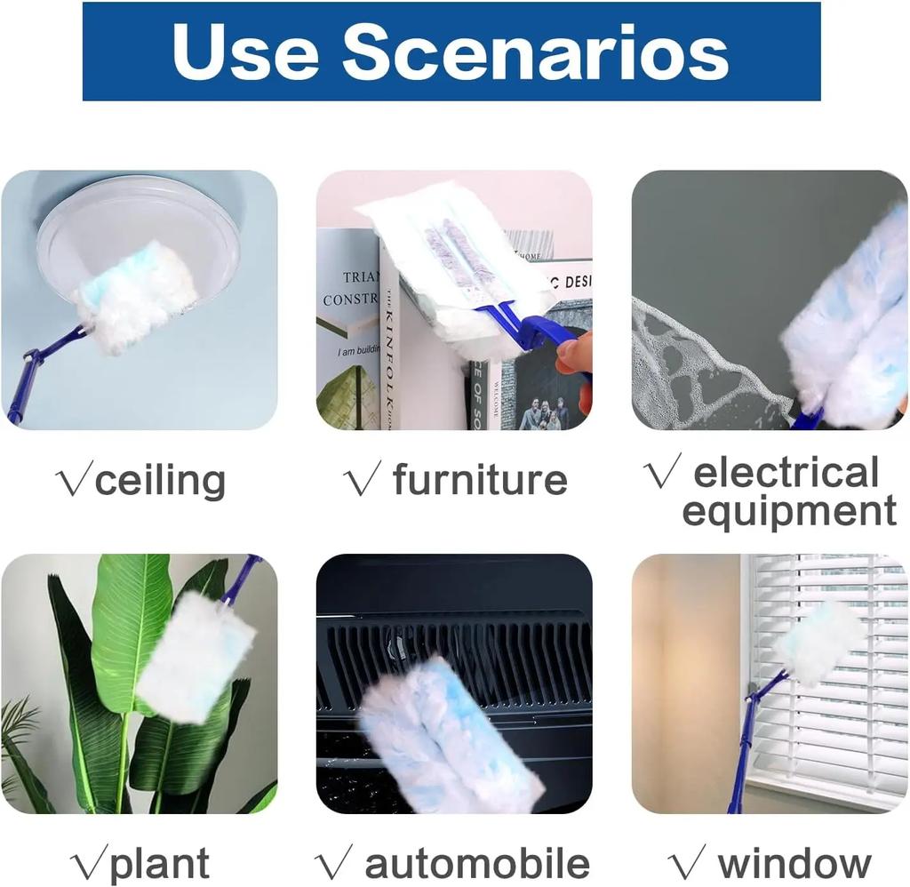 Einweg-Staubwedel mit Ersatzköpfen, Nachfüllpackungen, Großpackung Staubwedelbürste zum Reinigen von Jalousien im Haus und Büro, Auto-Oberflächen-Staubwedel-Reinigungswerkzeug