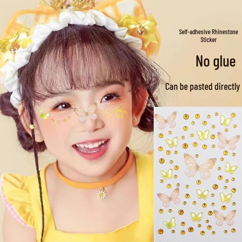 Children's Day Butterfly Fairy Face Stickers: Adhesive-Free, Self-Adhesive Diamond Stickers for Stage Makeup and Concerts