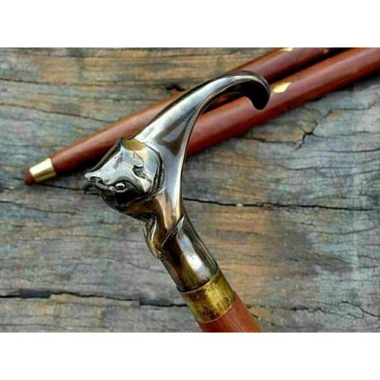 Starožitný viktoriánský hůl dřevěná hůl vintage masivní mosazná rukojeť