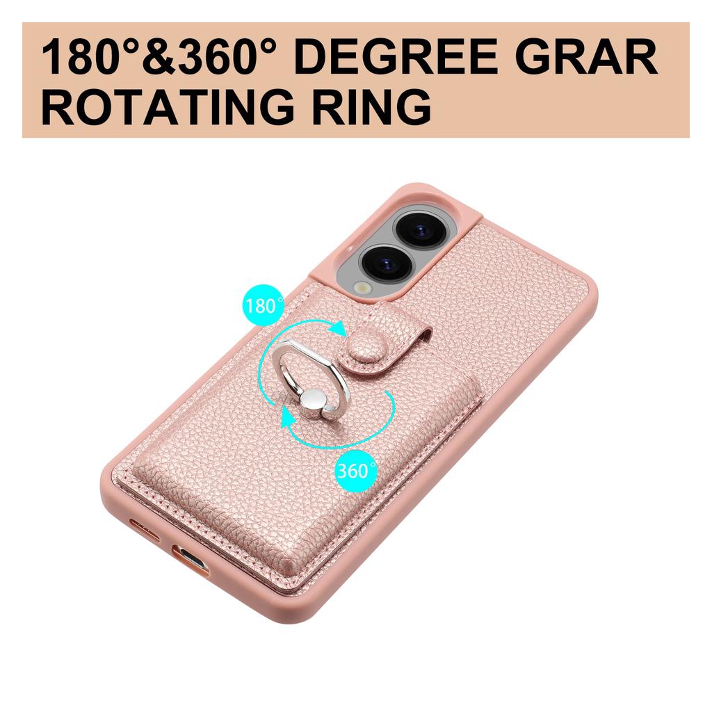 For Samsung Galaxy S25 Edge Case with Ring Kickstand Drawing Type Card Slots Leather Back Cover