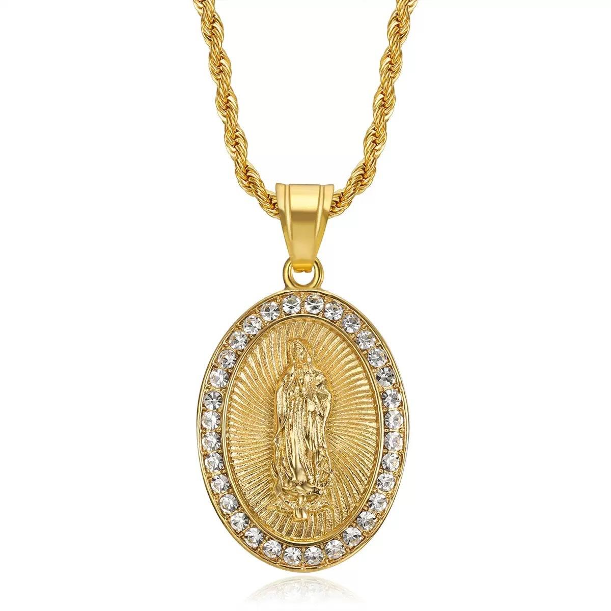 

European and American Jewelry, Gold-plated Diamond-encrusted Virgin Mary Pendant Necklace 2026 Fashion Personality Party Wear Accessories 60CM