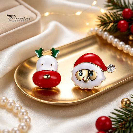 Festive Holiday Gift Ideas 1 Pair Christmas Stud Earrings for Women, Cute Enamel Santa Lightweight Claus And Reindeer Earrings, Jewelry Gifts