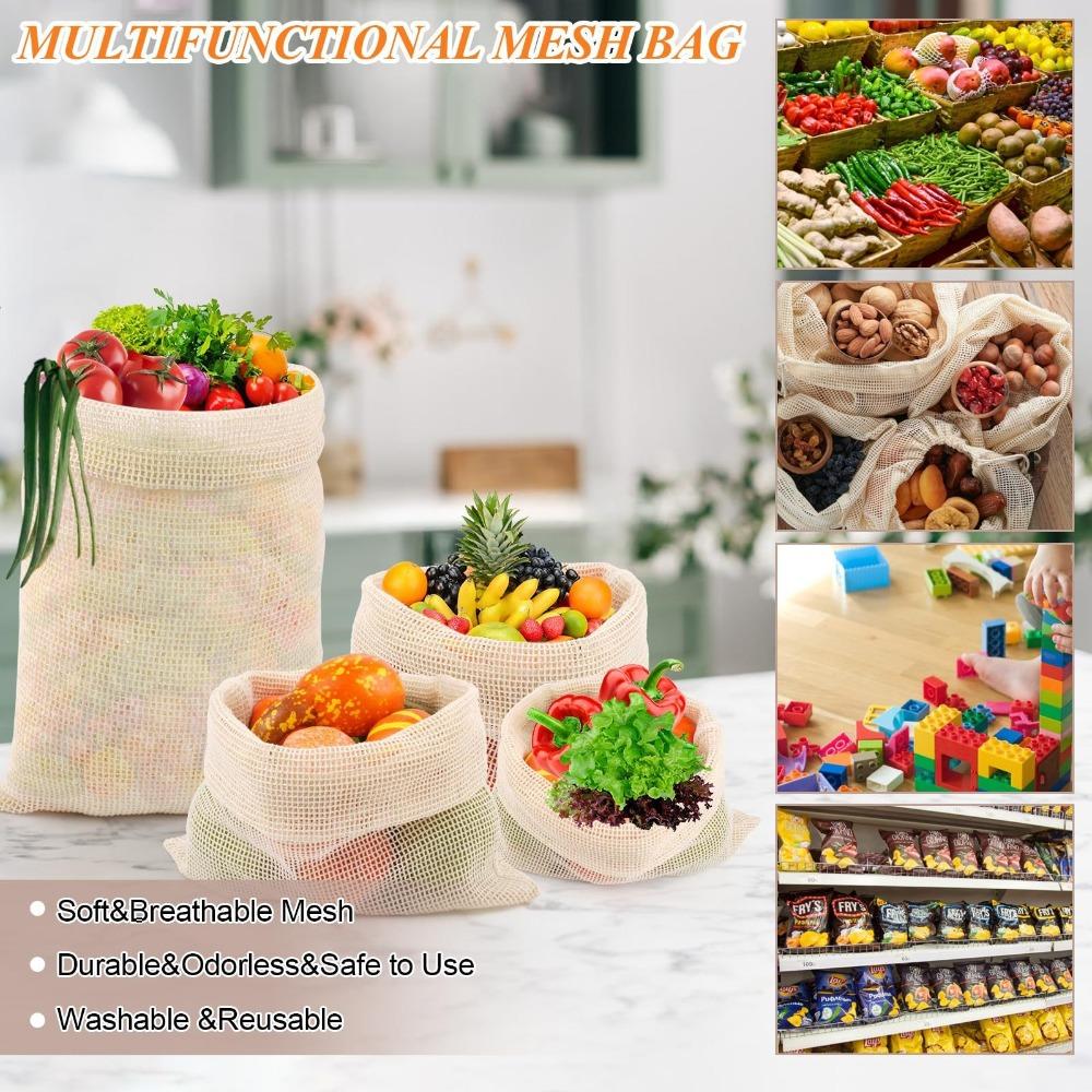 With Drawstring Reusable Produce Bags Filter Cotton Mesh Grocery Bags  Kitchen Gadget