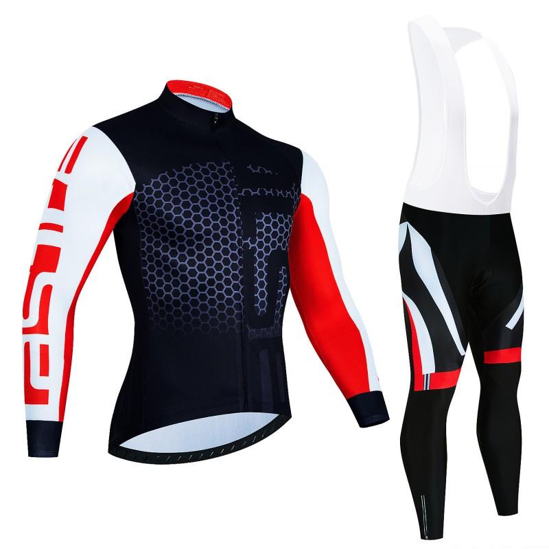 Mens Winter Cycling Jersey Bib Pants Set Breathable Warm Long Sleeve Thermal Kit Road Bike Riding