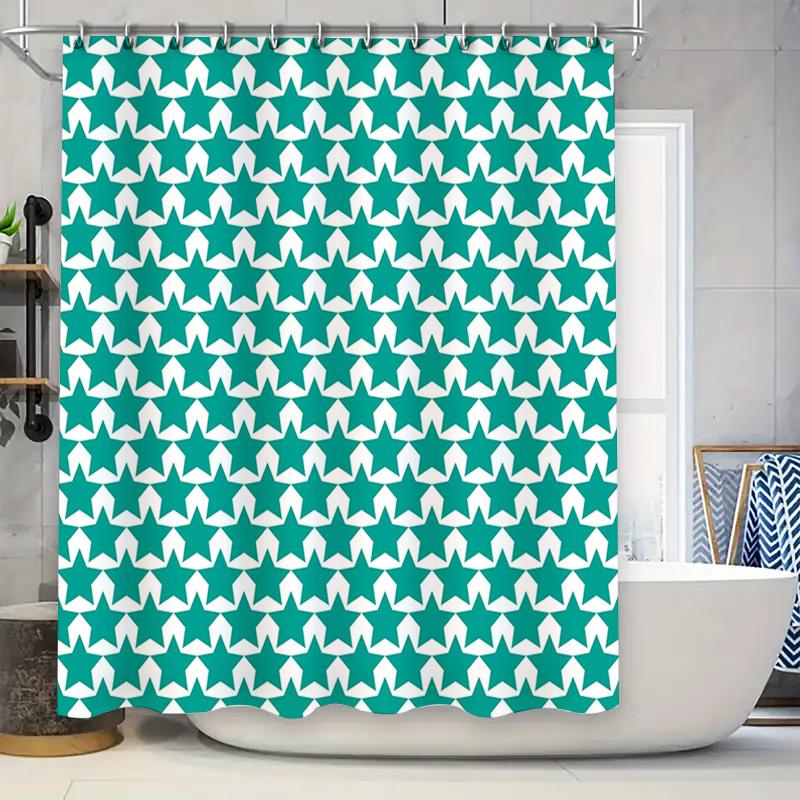 

Modern Stylish Printed Shower Curtain Set Waterproof Fabric For Bathroom Decorations In Green White Star Pattern Size: 69 X 70 I W60H190(CM)-1 Pcs