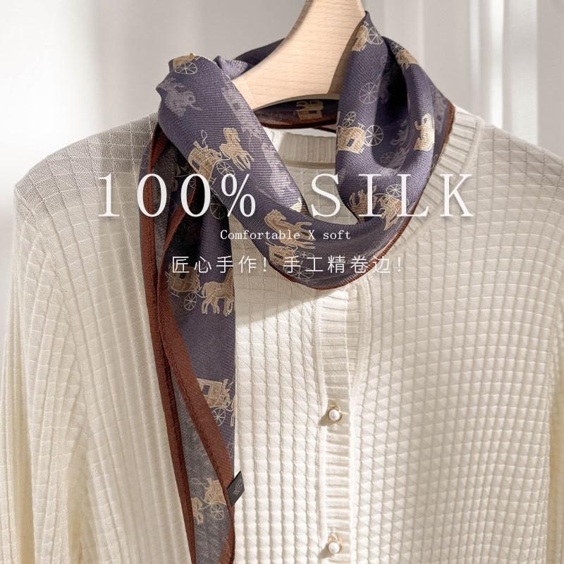 Silk Scarf Women Lightweight Square Neck Wrap Stylish Neutral Tone 2025 Fashion Accessory