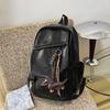 Retro Hong Kong Style Soft Leather Backpack, Men's and Women's Locomotive Style Backpack, College Student Schoolbag, Cool Waterproof Computer Bag