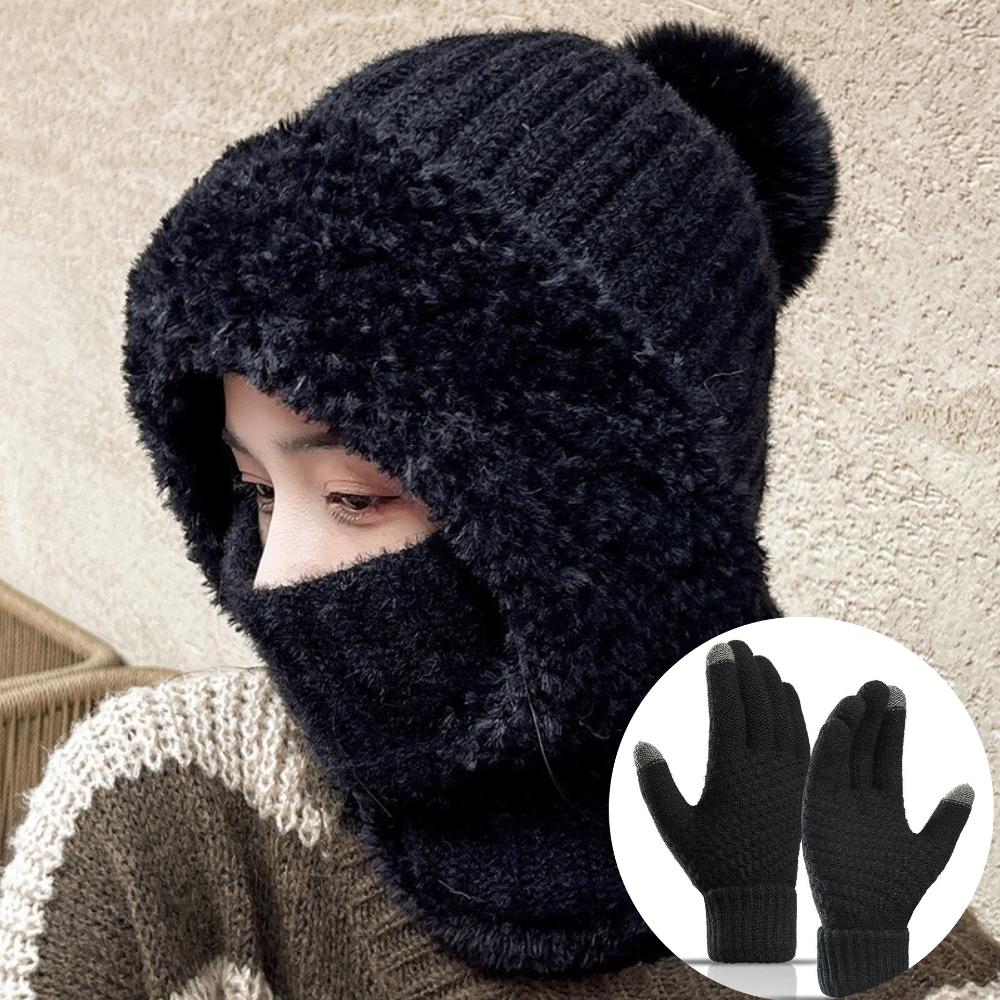 1Pcs 3 In 1 Knitted Hat with Face Mask & Neck Warmer Women Winter Warm Balaclava for Outdoor Cycling Hiking Cold Weather Travel