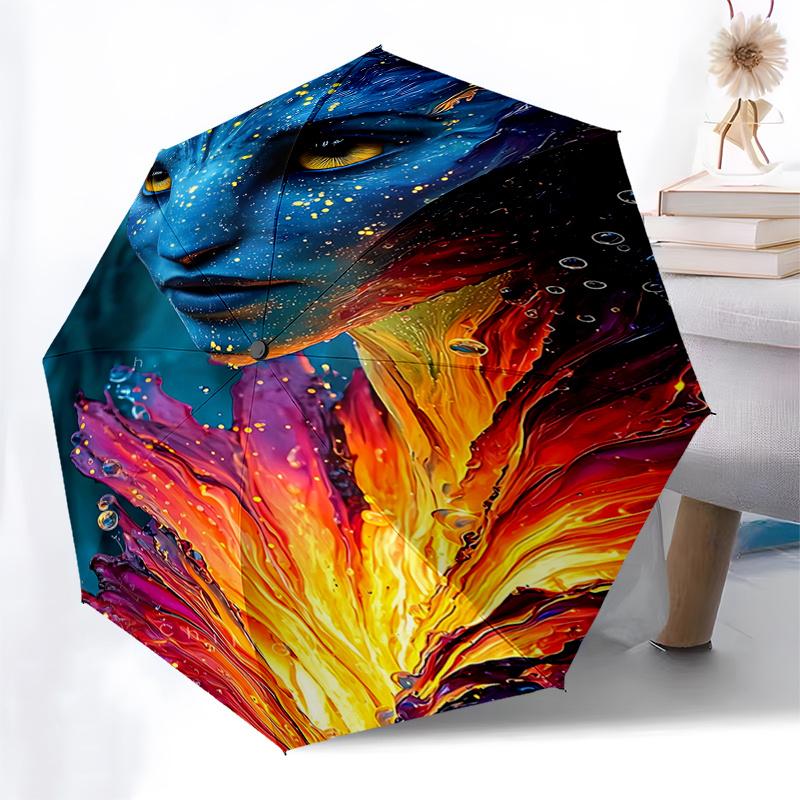 Avatar-inspiriertes Feuerblumen-Automatik-Klappschirm, 8-Rippen-Eisenrahmen, Geeignet für Fans, Reisende, Täglichen Gebrauch und Geschenke0197b