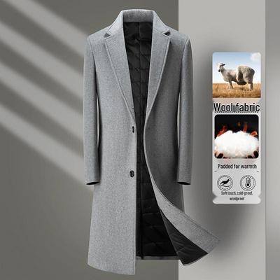 Herren Mittellanger Wollmantel mit Stehkragen - Beidseitig tragbar, Business Casual, Herbst/Winter Jacke