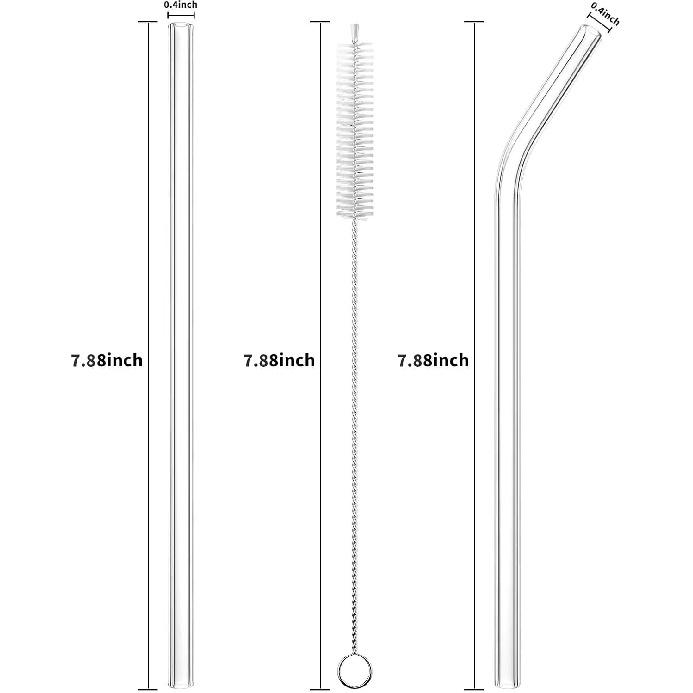 6 PCS Reble Glass Drinking Straw, Replacement Straw 7.88'' x 8MM Clear Practical Straw for 20/30/32oz Tumblers Smoothie Straws 3 Straight 3 Bent with