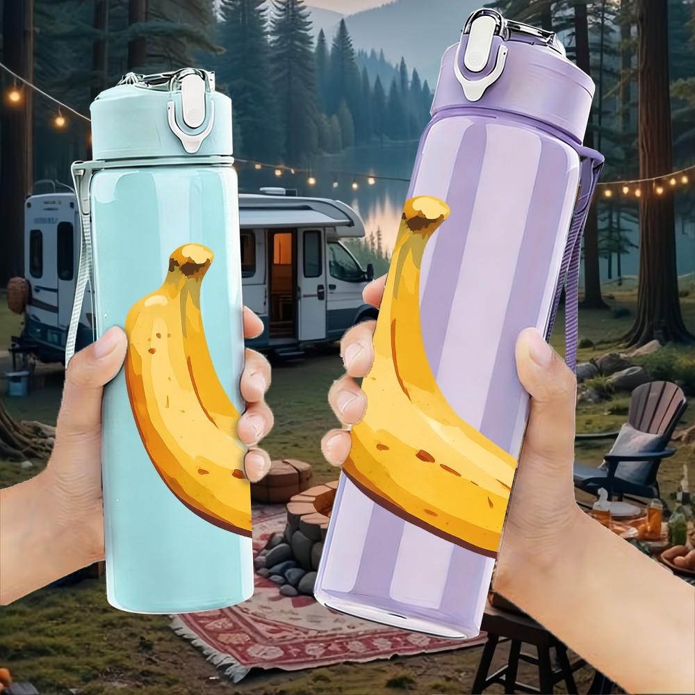 1PC Single Banana Fruit Minimalist 750ml Color Plastic Sports Water Bottle Leakproof Flip Straw Lid Suitable for Sports Office Home Use