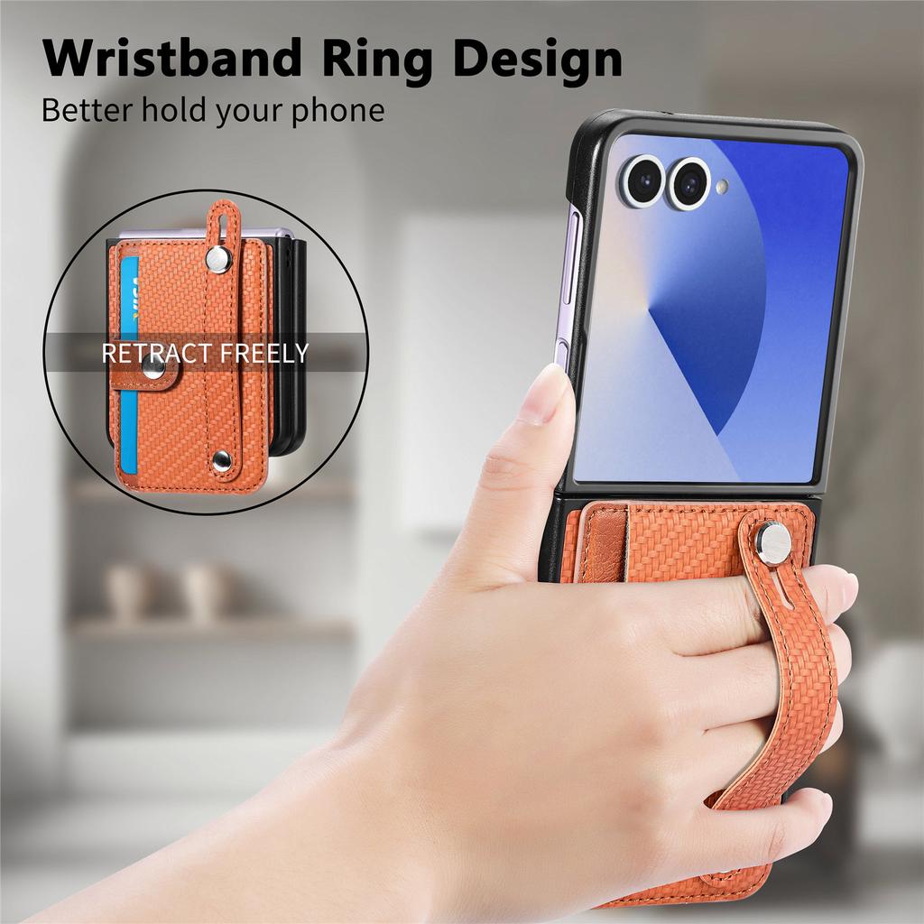 For Samsung Galaxy Z Flip7 5G Case Carbon Fiber Texture Leather Phone Back Cover with Card Holder