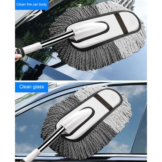 Extendable Car Dust Cleaning Kit with Soft Microfiber Head And Stiff Rim Brush Telescoping