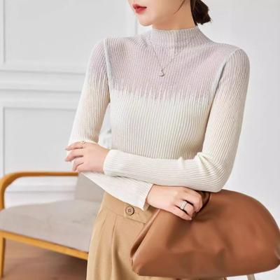 Netz-Spleiß-Seidenwolle-Strick-Basistop Damen Herbst Neu Rollkragen-Wolltop mit Pullover innen