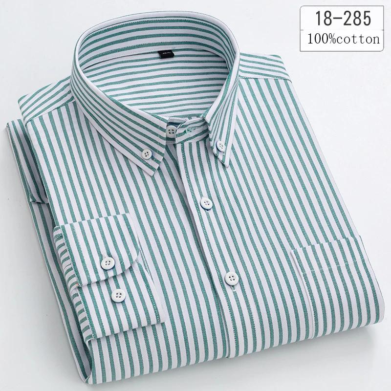 New In Shirt 100%cotton Long-sleeve Shirts for Men Slim Fit Plain Shirt Thin Plaid Striped Tops Fashion Elegants Office Clothes