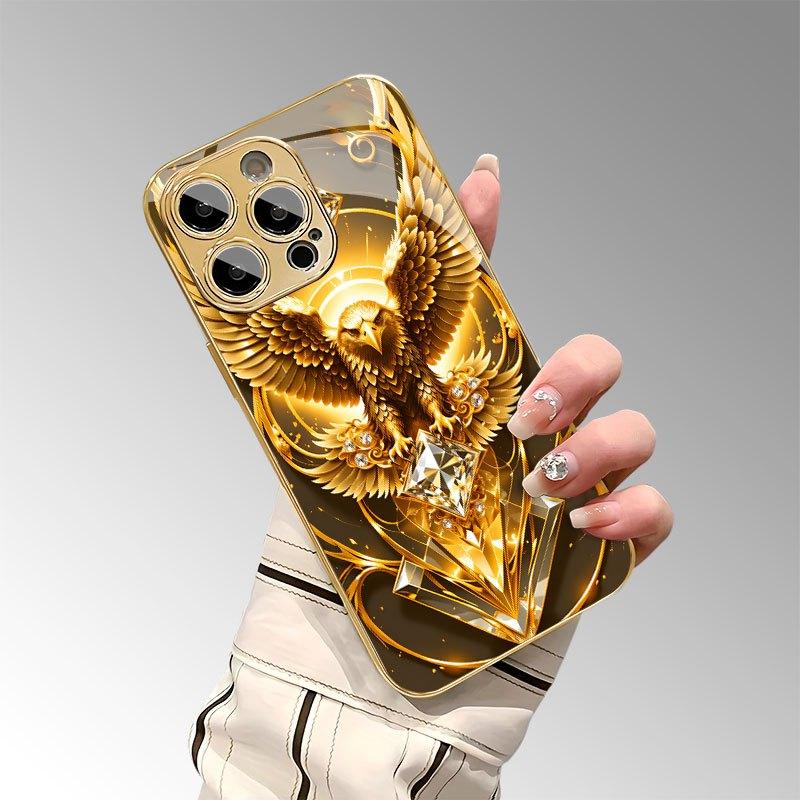 

Diamond Gold Eagle Luxurious High-end Phone Case Electroplated Glass TPU PhoneCase for iPhone 17 16 15 14 13 12 11pm Pro Plus iPhone 15 Pro