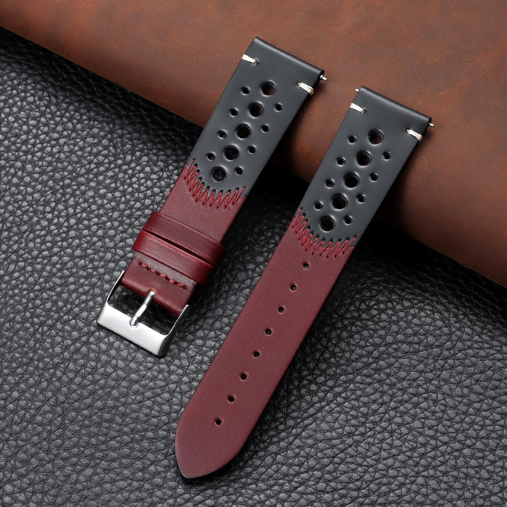 20mm 22mm Oil Wax Genuine Leather Breathable Watchband Bracelet Men Women Cowhide Wrist Watch Band Black Brown Strap Accessories
