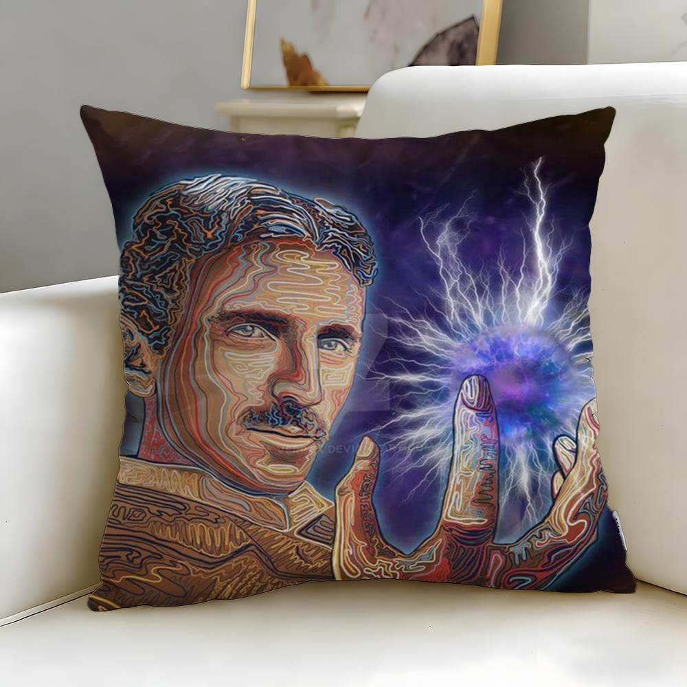 classic scientist Nikola Tesla Cushion Cover Soft EasyWash Pillow Case Versatile for Couch Bed Travel and Office