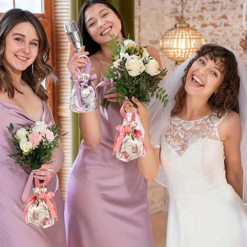 Floral Small Gift Bags with Handles, Small Flower Candy Bags, Tea Party Gift Bags, Jewelry Bags with Drawstring, Canvas Small Candy Bags