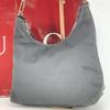Hobo Handbag Tote One-Shoulder Bag Silver Hardware Nylon Genuine Leather Black