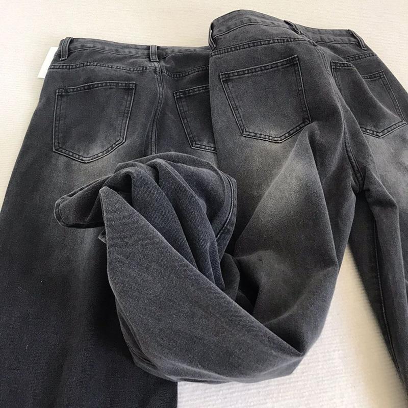 Lady Retro Black Gray High Waist Jeans Pant Women Fashion Straight Leg Denim Trousers Girls Loose Fit Thin Casual Pants