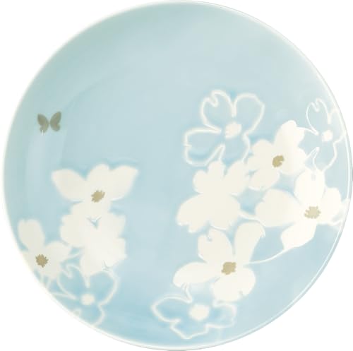 Hanae Mori "Fleur" Floral Print Set of 4 Curry Plates, Pasta Plates, and Deep Plates, Approx. 21cm Diameter x 4cm Deep, Dishwasher and Microwave Safe,