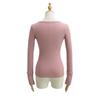 Spicy Girl Ribbed Peach V-neck Buttoned Slimming Long-sleeve T-shirt for Women - Spring 2025 Collection