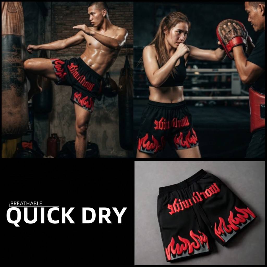 Shorts Rot Schwarz Feuerflamme 3D-Druck Training Muay Thai Kickboxen Boxen MMA Unisex Sport Fitnessstudio Workout Schnelltrocknend Elastischer Bund