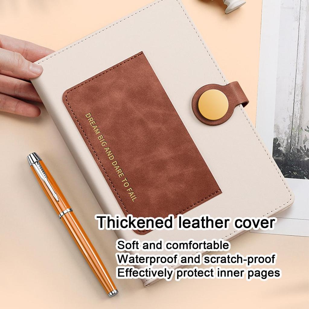 A5 Leather Student Subject Notebook, Buckle Office Notepad, Business Meeting Record Book, Travel Log, Diary, 130 Sheets 260 Pages