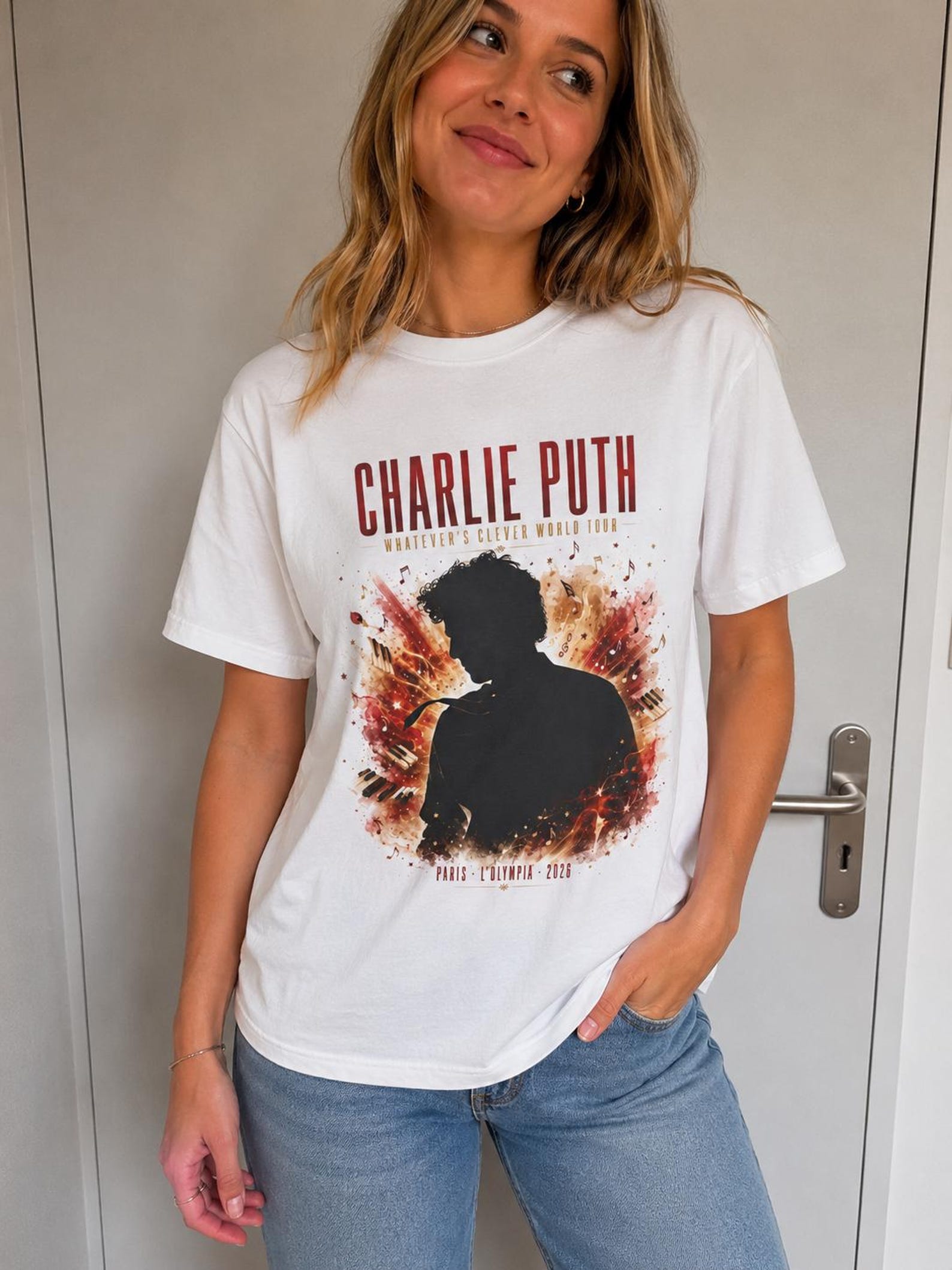 Charlie Puth Paris 2026 T-Shirt - Whatever s Clever Tour - T-Shirt Fan Charlie Puth - Concert L Olympia - Cadeau Fan Pop Music Unisex 2XL
