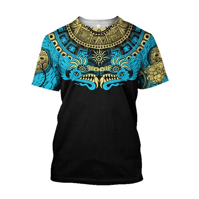 Summer Trend Harajuku 3D Printed Top Mexico Aztec Men's Casual T-shirt Street Fashion Classic Vintage O Neck Loose