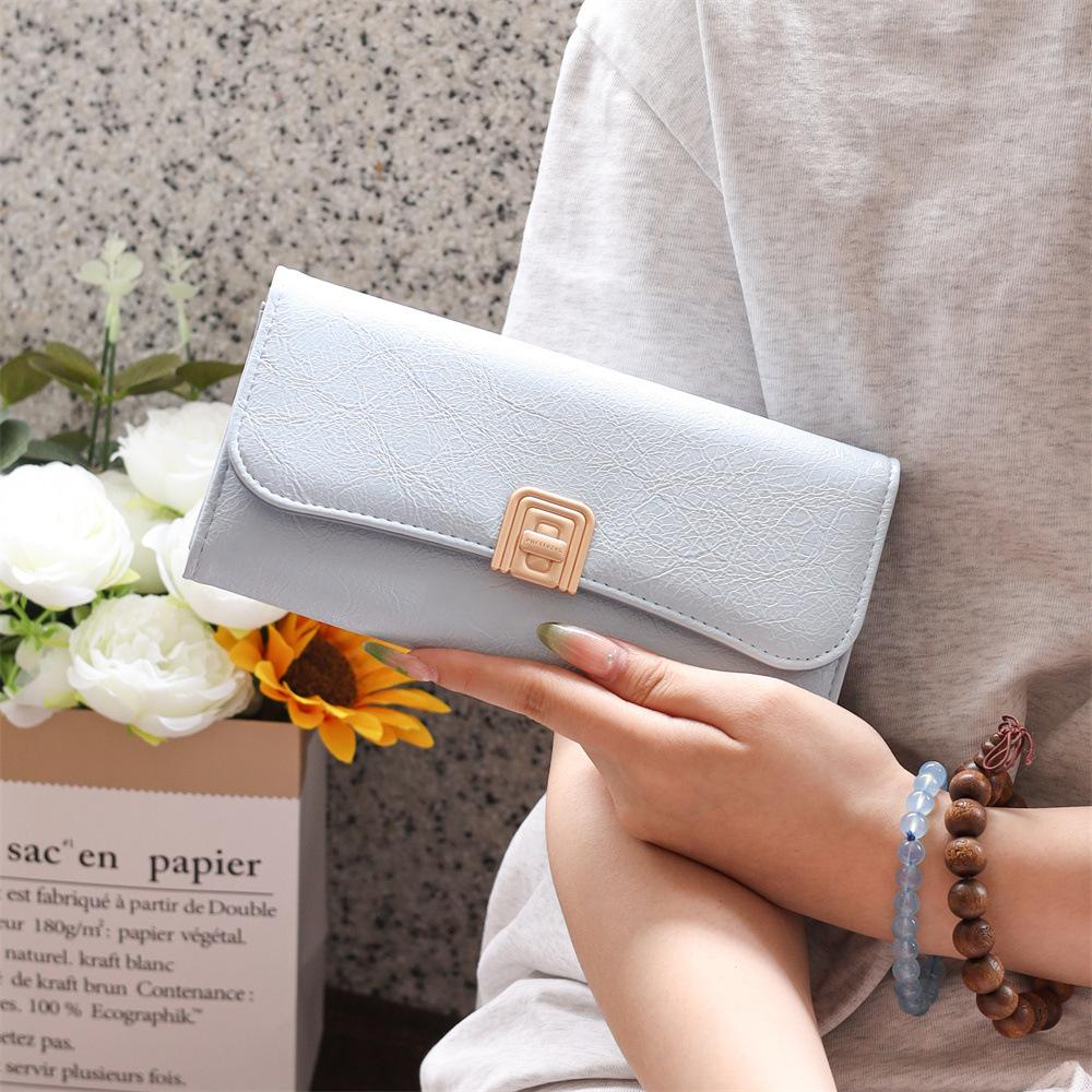 Advanced long wallet for women, solid color triple fold, multi slot zipper wallet, French hand-held small square bag