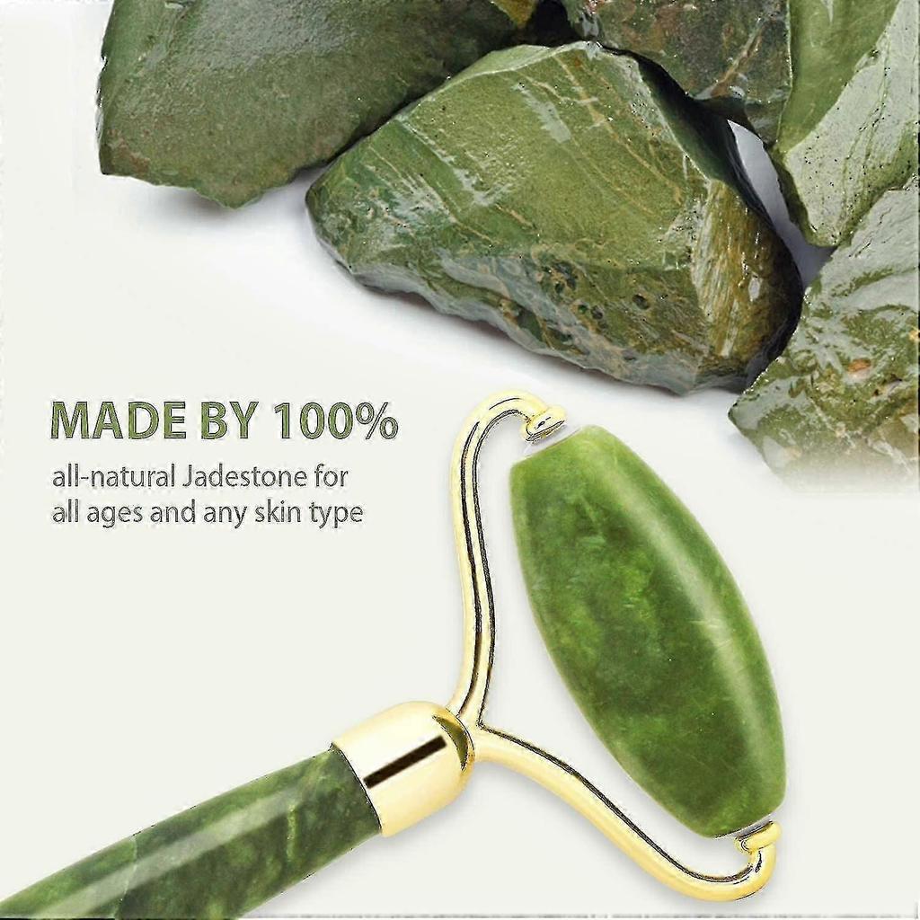 Liseng and Gua Sha Tools Set Anti Aging Roller Massager 100 Percent Real Natural Jade for Facial Massage and Skin Care