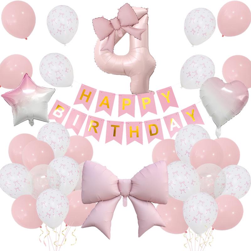 Set di Palloncini Foil Rosa Retro con Fiocco e Decorazioni per Feste di Compleanno per Bambini