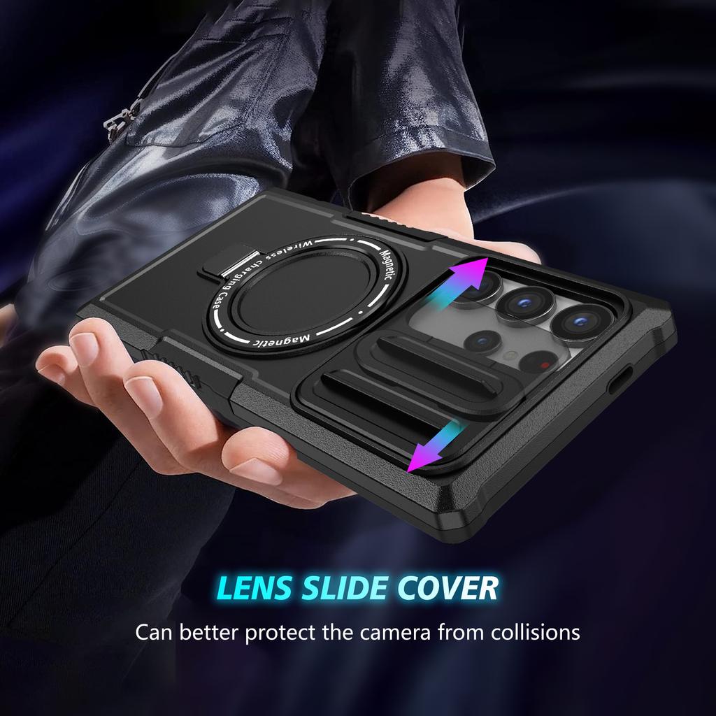 For Samsung Galaxy S24 Ultra Case PC+TPU Phone Cover with Lens Lid Compatible with MagSafe