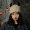 Distressed Winter Pullover Cap Yarn Knitted Beanie Casual Devil Horns Hat Halloween Cosplay
