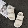 Sheepskin version of one-word slippers for women's summer wear Velcro thick-soled new versatile bread cool slippers