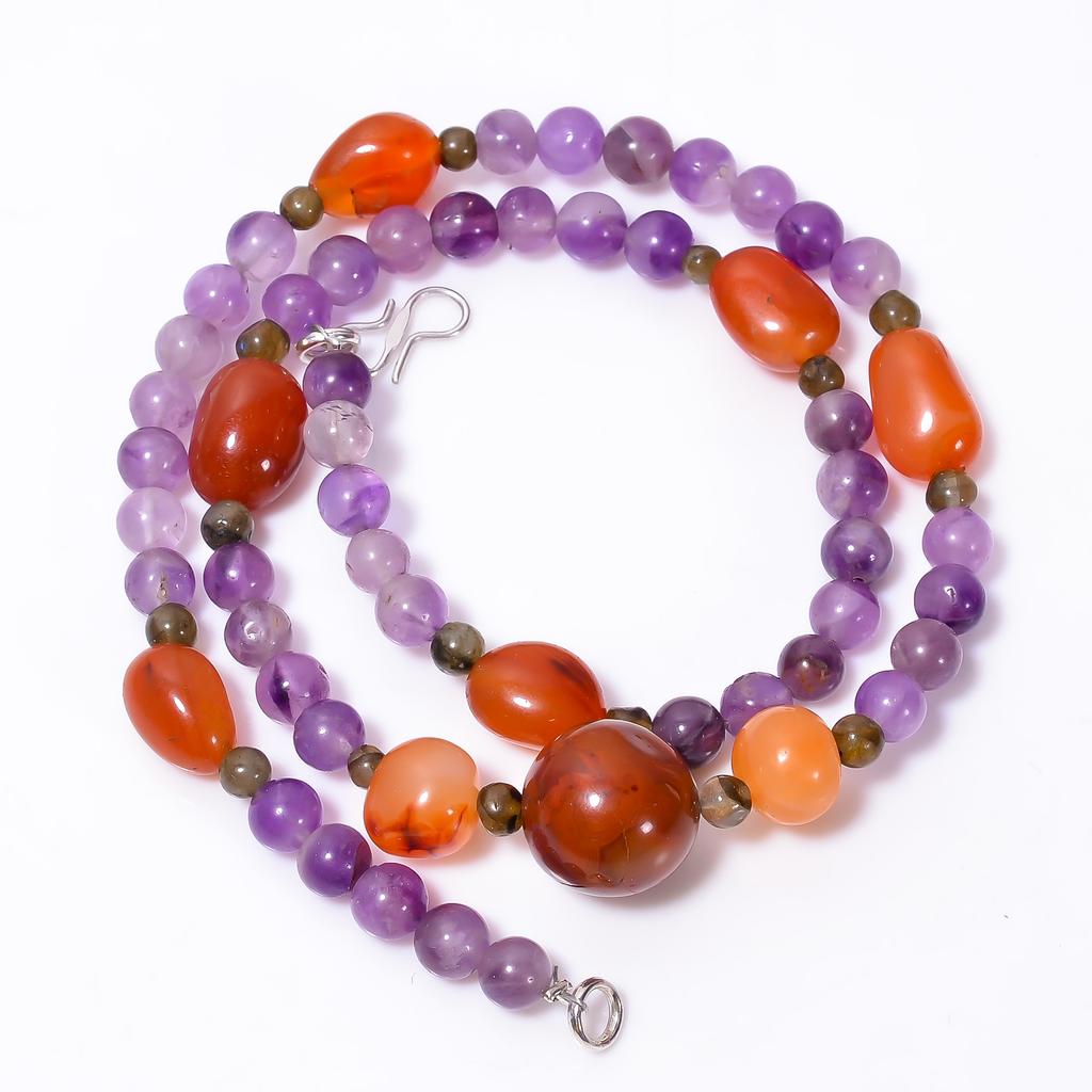 Natürlicher Karneol Amethyst Mischform Edelstein Glatte Perlen Halskette 4-15 mm 18" UB-8617