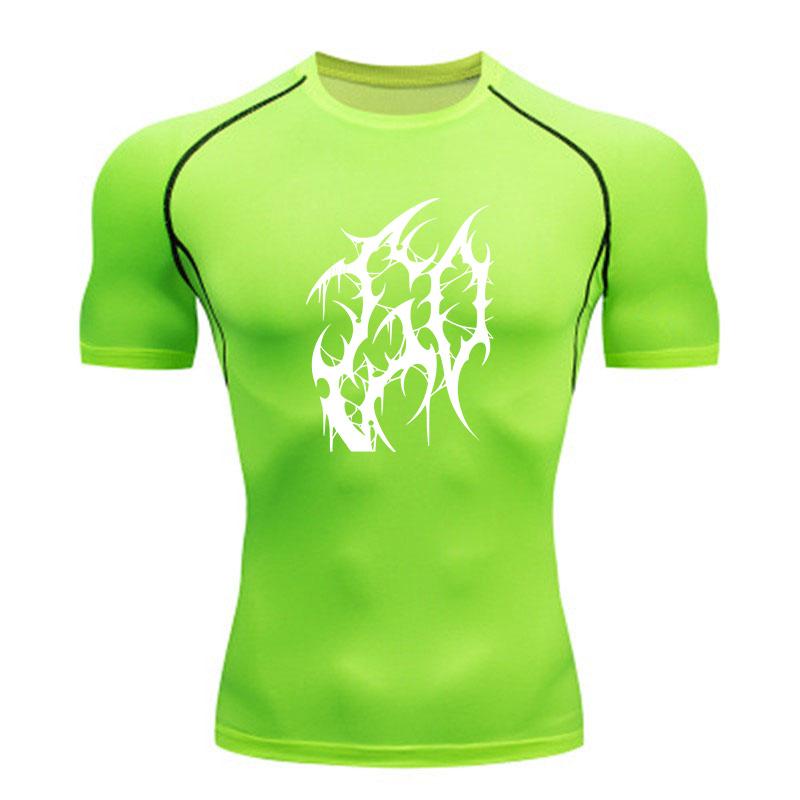 Men's Quick Dry Compression Athletic T-Shirt, White Extreme Brutal Death Metal Graphic Tee for Gym Workout Running Train
