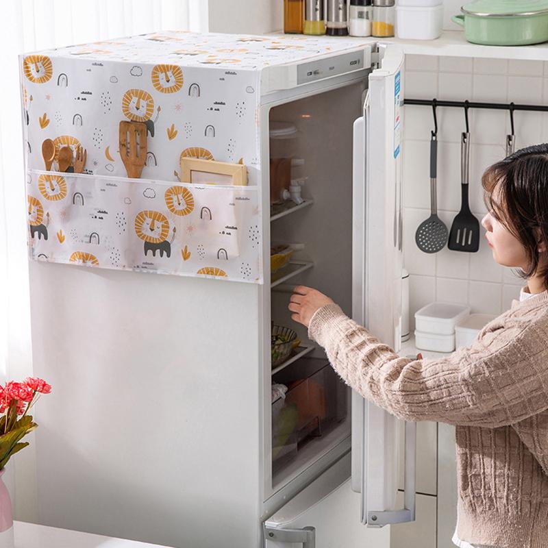 Refrigerator Dust Cover PEVA Waterproof Print Foldable Storages Side Environmentally Friendly Househlod Smooth Washing Machine
