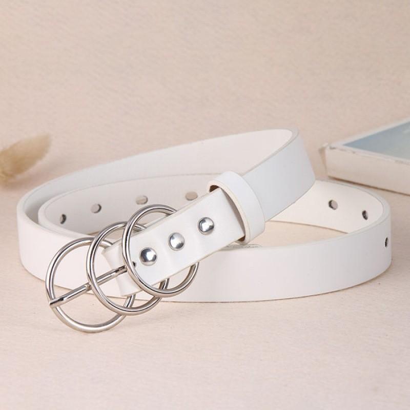 Sleek Versatile Womens Korean Circle Buckle Denim Belt Crafted From Quality Pu Style For