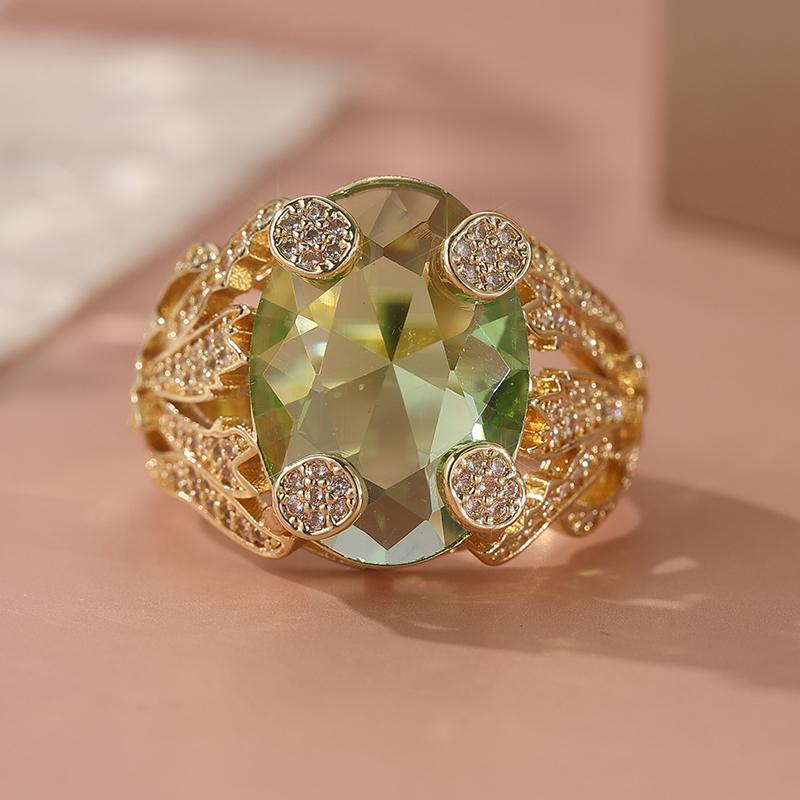 Luxury Synthetic Oval Green Zirconia Couple Ring Exquisite Classic Women's Shining Gold Plated Rings Fashion Jewelry