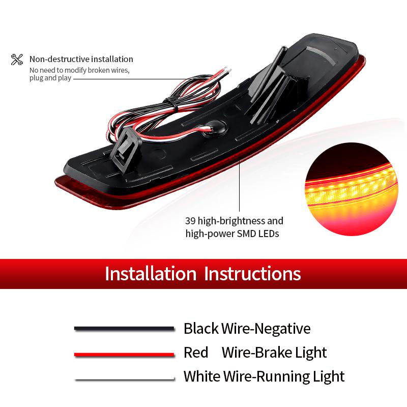 Red/Black Lens Rear Bumper Reflector LED Tail Stop Brake Light For Lexus ES GS 2013-2018 Toyota Corolla 2014-16 OEM#:81910-30040