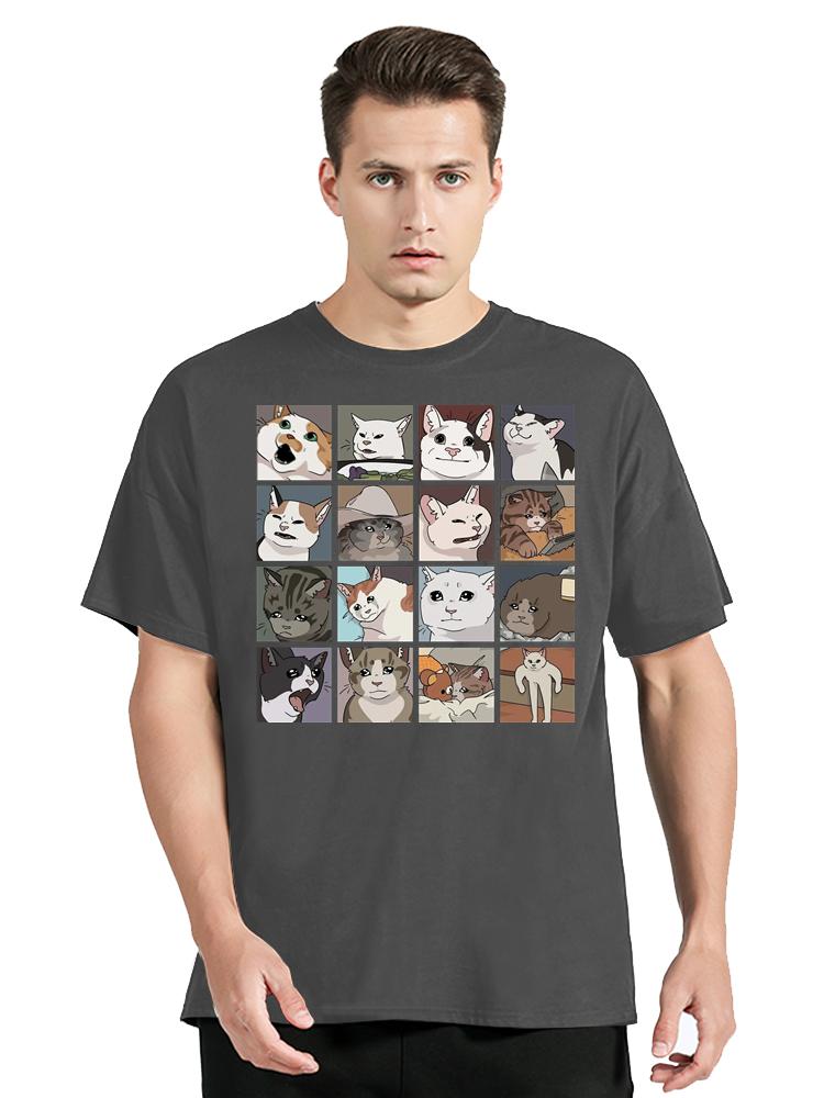 Meme Cats Puzzle Creativity Printed T-Shirt Mens Clothing Beach Funny Clothing Oversize T Shirt Casual Cotton Tops O-neck Tshirt