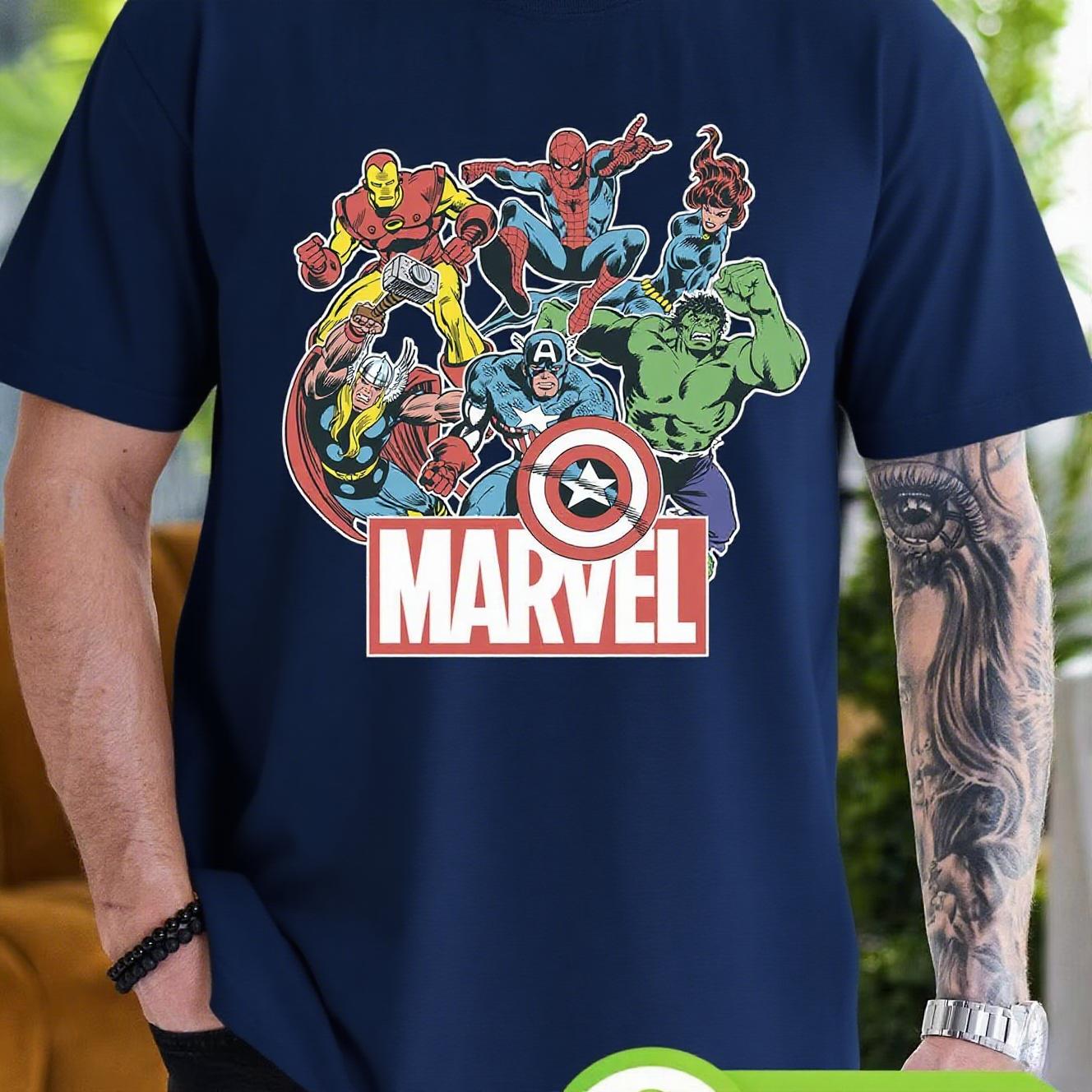 

Marvel Avengers Unisex T-shirt Family Parent-child Wear Iron Man Casual Sports Loose Comfortable Short Sleeve Men Top S