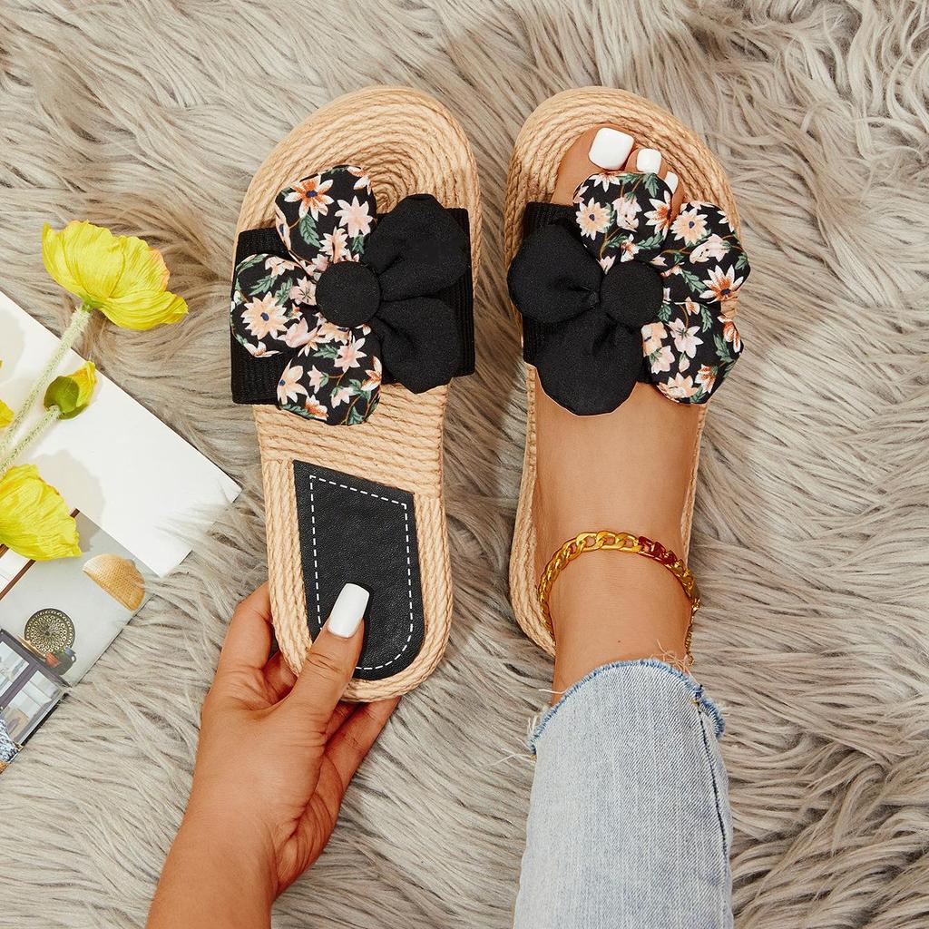Sandales plates à enfiler pour femme, patchwork floral, une pièce, tendance et décontractées