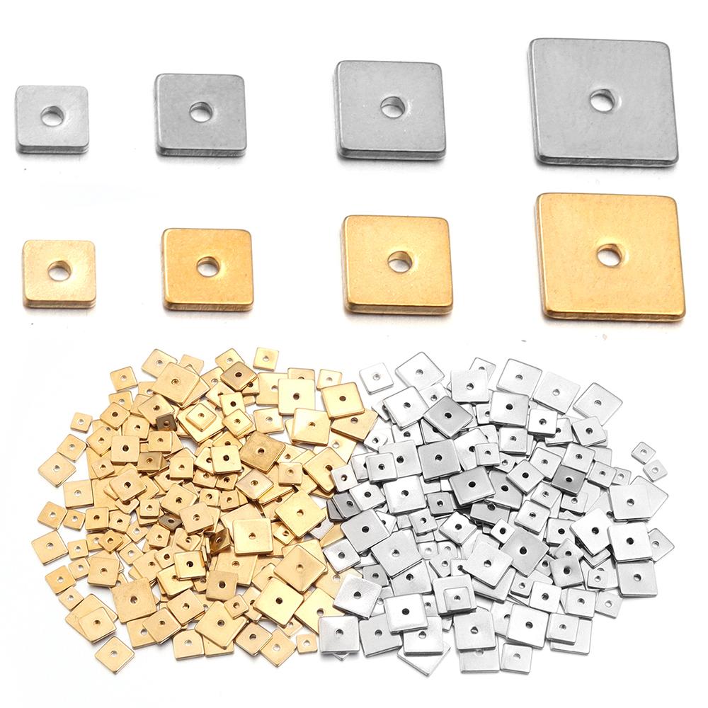10-50pcs/Lot 4 5 6 8mm Gold Color Stainless Steel Square Flat Spacer Beads Small Hole Loose Spacer Beads Charms for Jewelry